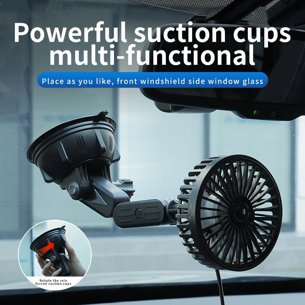 Suction Cup Auto Ventilation Fan 360 Degree Rotatable Car Air Cooler Portable Auto Cooling Fan for Truck SUV Sedan RV Van Boat