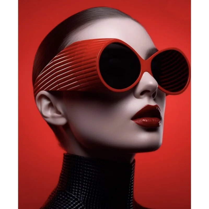 Red Plastic Rimless Sunglasses, 5.5in x 2.2in