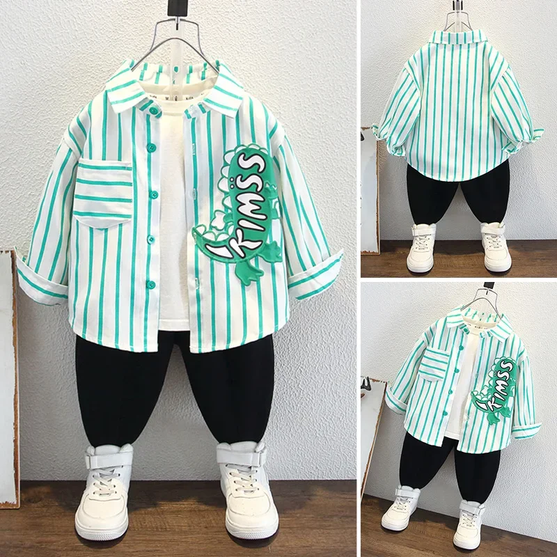Trendy Striped Shirt for Boys Spring Autumn Small Medium Children Korean Style Baby Clothes Kids' Clothing