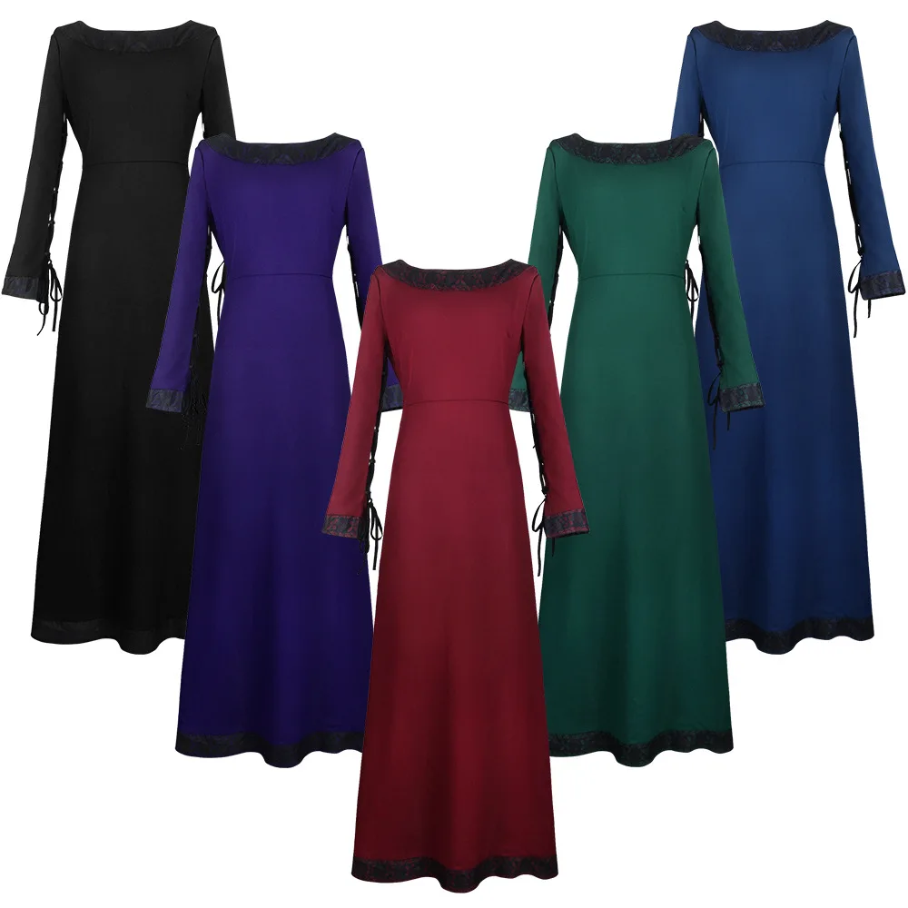 Medieval-Women-Long-Sleeve-Maxi-Robe-Vintage-Fairy-Elven-Dress ...