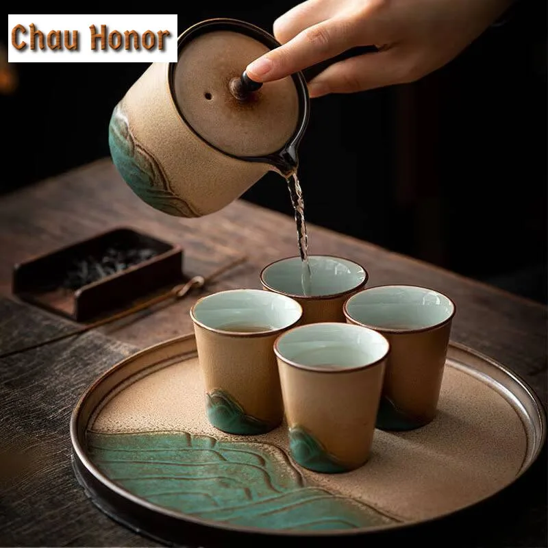 Japanese Coarse Pottery Distant Hills Tea Tray Dessert Candy Tray Coffee Storage Board Teapot Dishes For Serving For Teaware