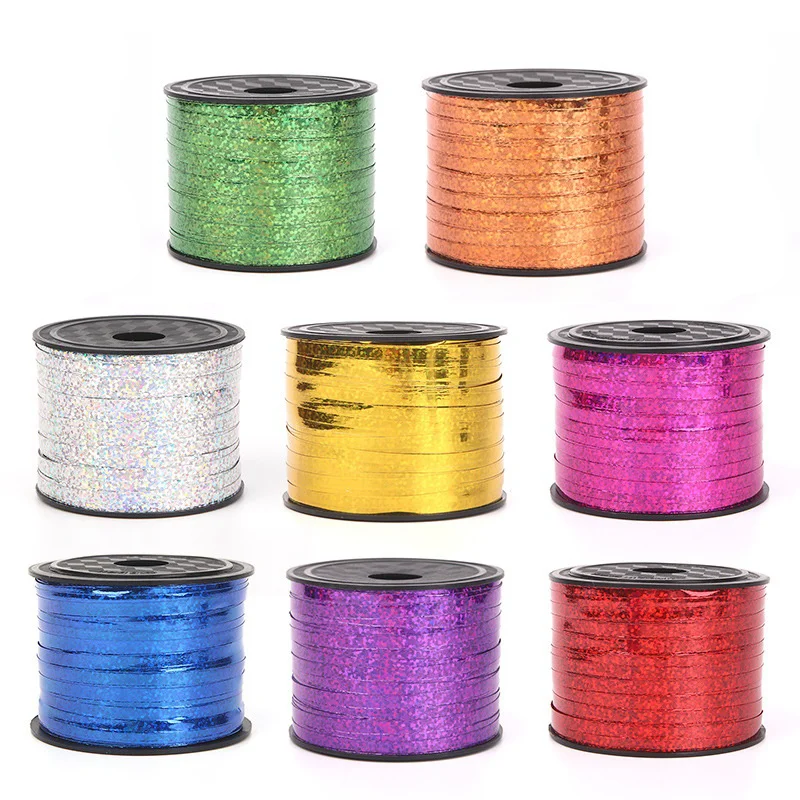 100Yards/Roll 5mm Plastic Laser Satin Ribbon Metallic Balloon Ribbon ...