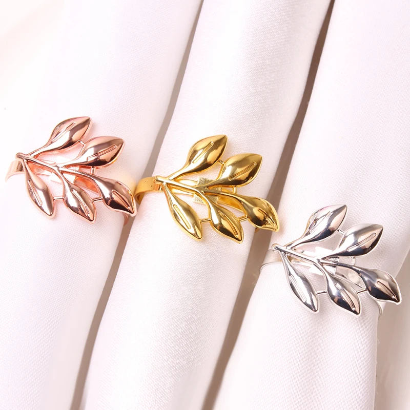 12PCS Hotel Napkin Rings Metal Autumn Leaf Napkin Holder Wedding Gold and Silver Holder Party Table Decoration napkin ring