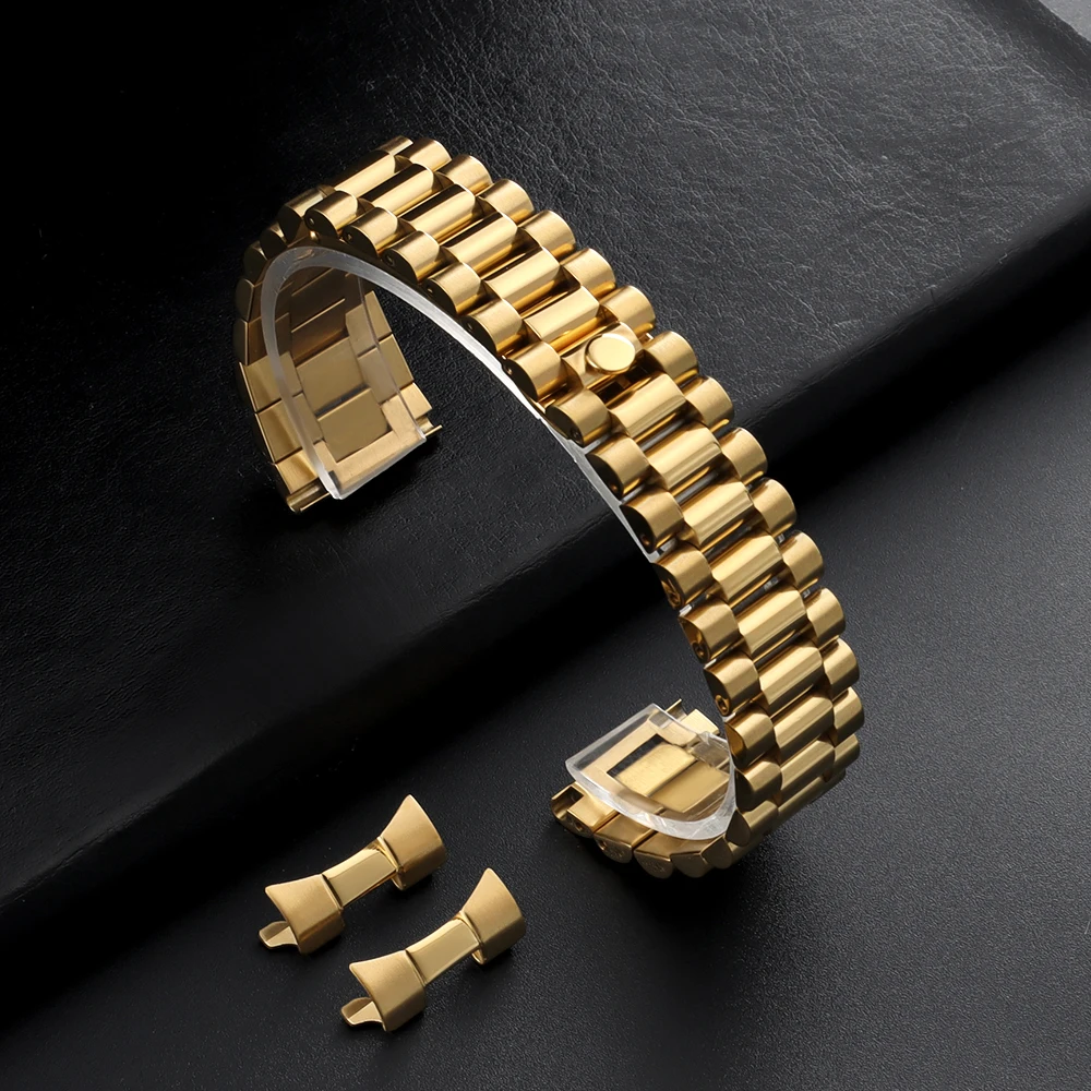 Elegant Stainless Steel Three Beads Curved End Watch Band