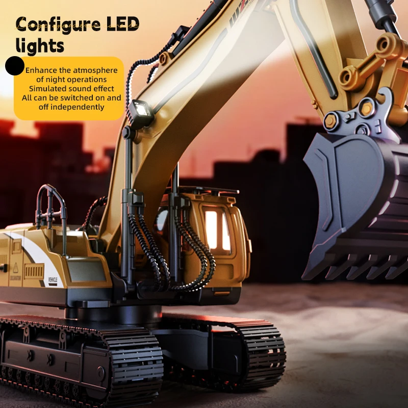 Rc Excavator Cars 12/13/15CH Trucks Alloy Light Remote Control Construction Vehicle Crawler Multifunctional Toy Car Boy