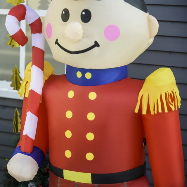 HOMCOM 6' Christmas Inflatable Nutcracker Toy Soldier with Candy Cane, Outdoor Blow-Up Yard Decoration with LED Lights Display 2