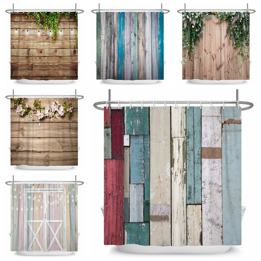 Rustic Grunge Style Wood Panel Plank Fence Shower Curtain