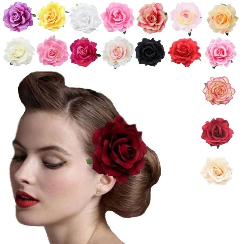 Frcolor Artificial Big Rose Hairpin Hair Clips Brooch For Women Party