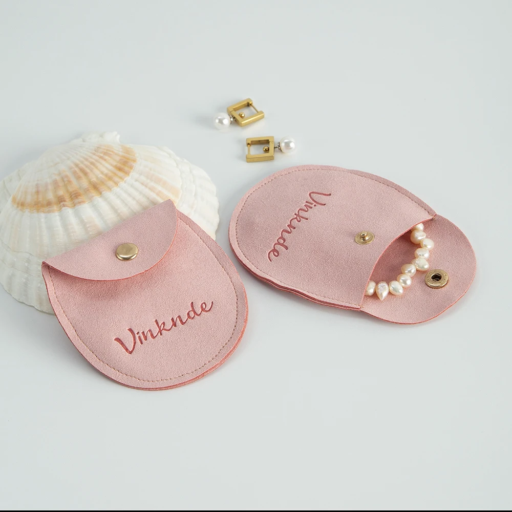 100Pcs Pink Microfiber Custom Jewelry Snap Bag Velvet Button Pouch Ring Earrings Necklace Birthday Christmas Halloween Gift Box