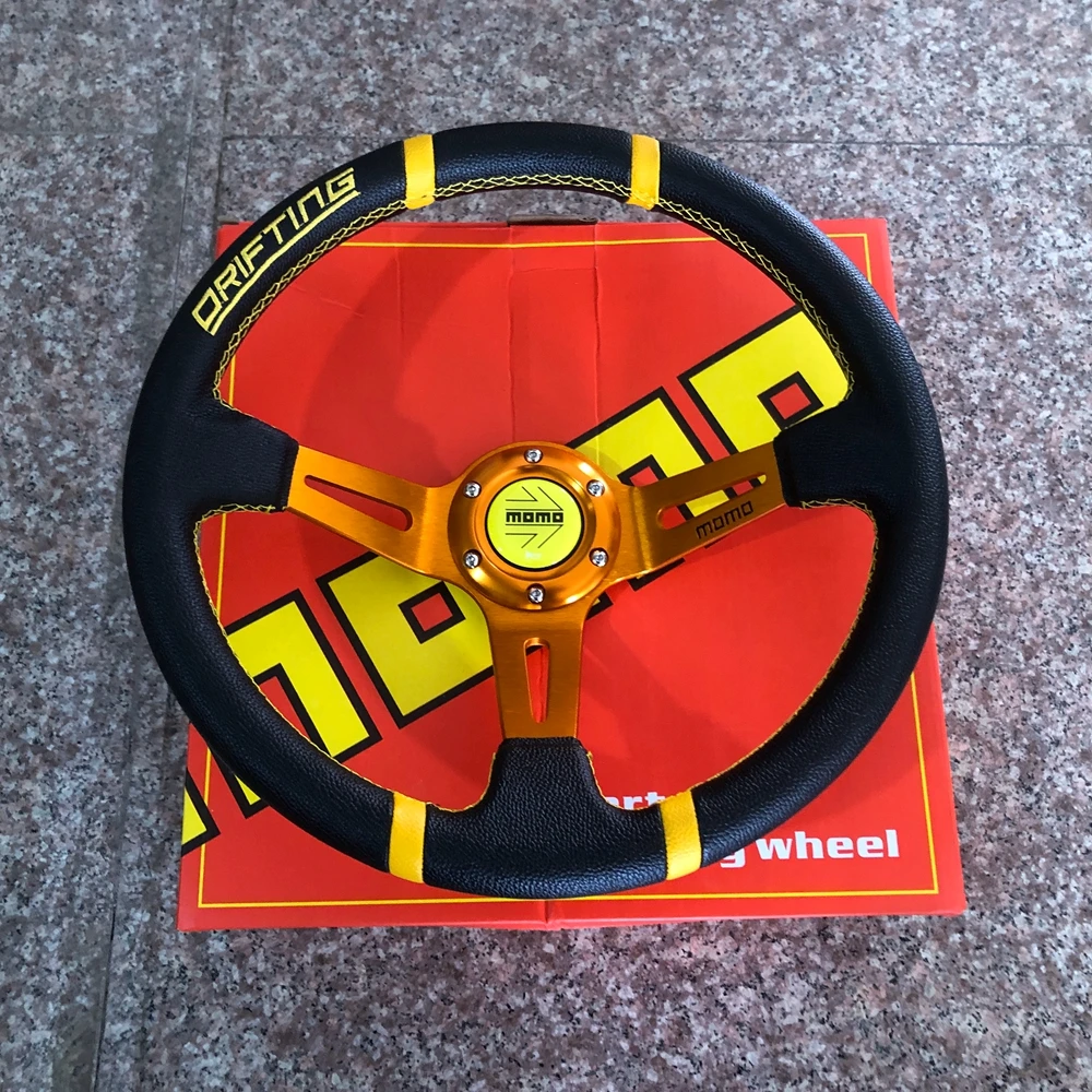 

350MM Universal Deep Dish Drifting Racing MOMO Steering Wheel Car PVC Leather JDM Steering Wheel Volantes For HONDA TOYOTA VW
