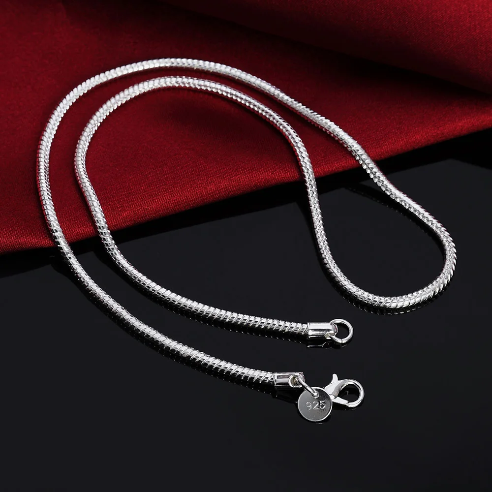thumbnail image 1 of Venta al por mayor, collar de cadena de serpiente s贸lida de Plata de Ley 925 de 1/2/3MM para hombres y mujeres, collares, joyer铆a de moda para colgante, 1 of 2