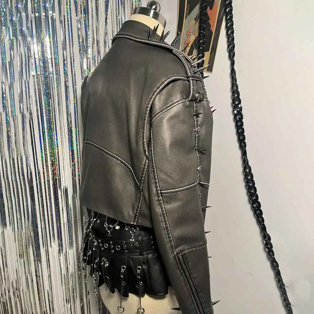 Coat Spike Studded Rivet Y2K PU Leather Jacket Harajuku Grunge