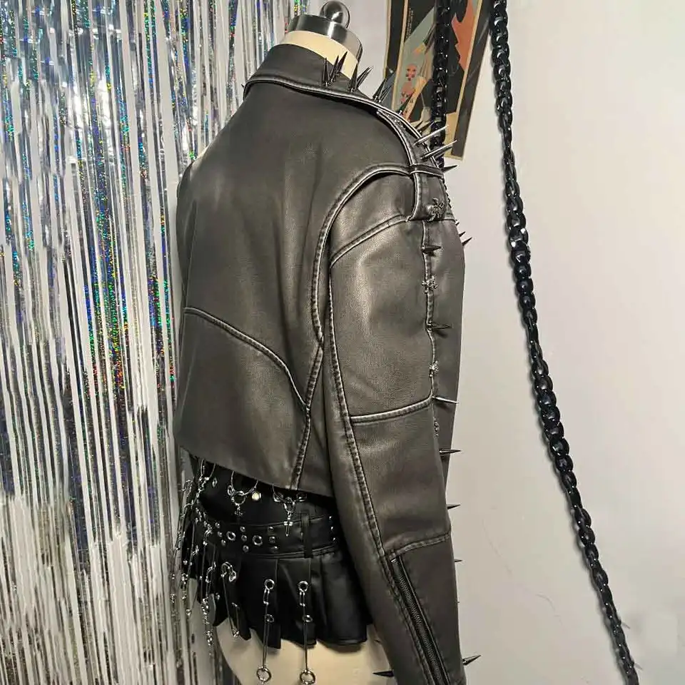 Emo E-Girls Gothic Grunge Harajuku Y2K PU Leather Jacket Spike