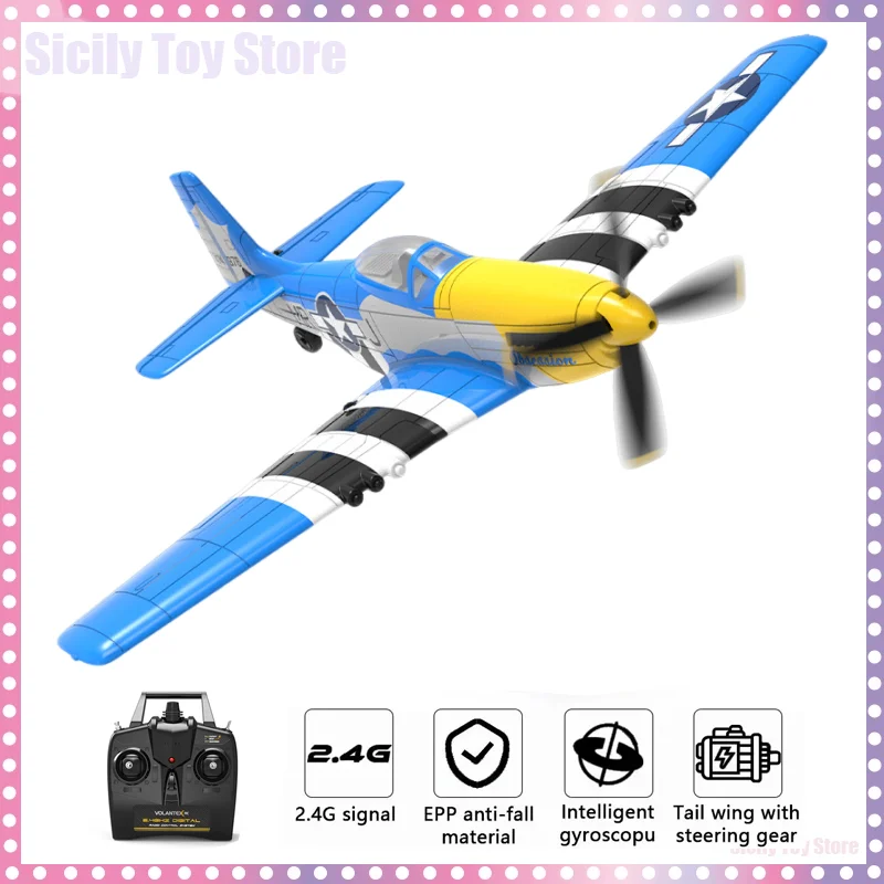 Volantex Rc Airplane P51 Mustang Rc Airplane 2.4G 4Ch 6 Axis 400Mm Wingspan Rc Plane One Key Aerobatic Rtf Aliante Aereo Giocattolo Regalo