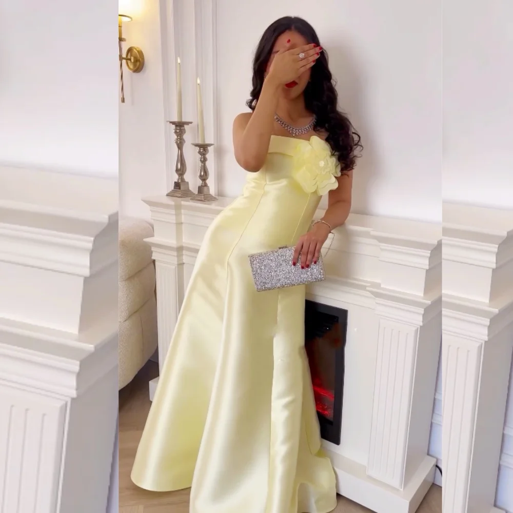 

Exquisite Satin Flower Ruched A-line Strapless Long Dresses Evening Dresses High Quality Sexy Sparkle Sizes Available Intricate