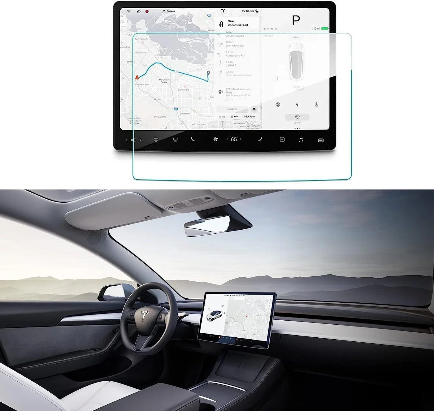 테슬라 모델 3 Y 15인치 센터 컨트롤 터치스크린용 9H 강화유리 스크린 보호필름 (스크래치 방지, HD, 지문 방지)