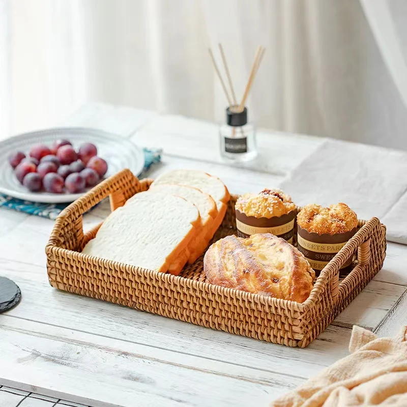 Description Picture 4 of itemNatural Rattan Picnic Bread Snack Basket Food Tray Plate Fruit Cake Sundries Box Handwoven Rattan Saucer Storage Basket