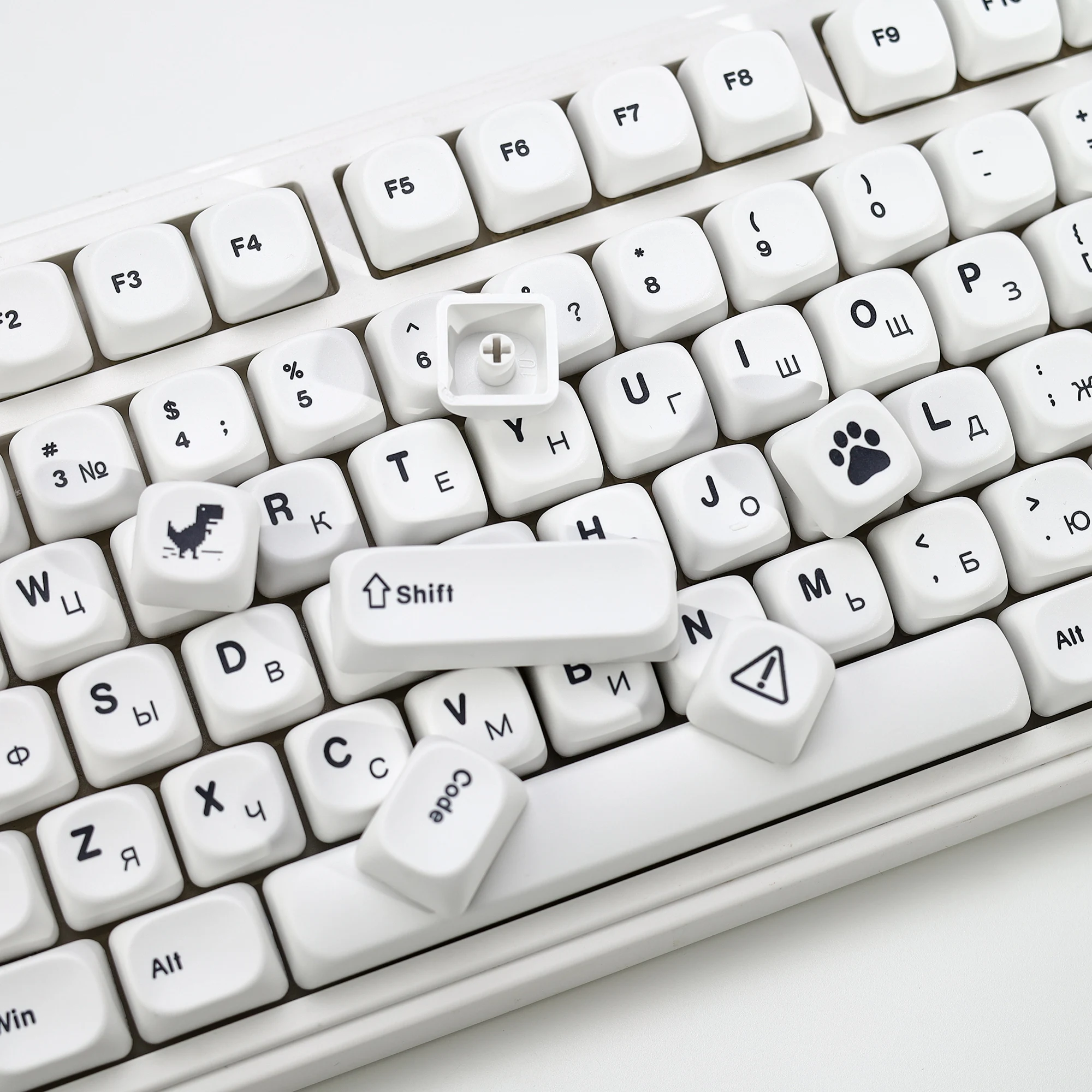 KBDiy 러시아어 일본어 키캡 GMK 미니멀 화이트 테마 PBT 레트로 키캡 체리 MX 스위치 60 DIY 기계식 키보드 게임용
