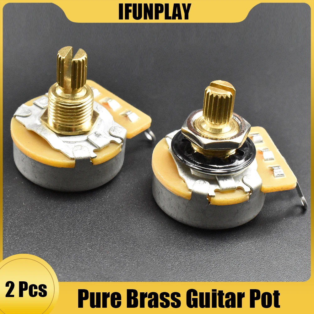 2pcs Pure Brass Shaft Guitar Pots Log A or Linear 250K/500K Brass Shaft