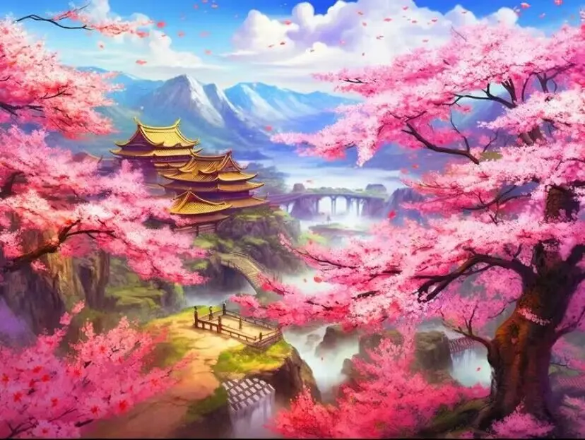 

9ct 60x80cm Peach Scenery Embroidery DIY Chinese Style Printed Kits Cross Stitch Needlework Set Home Decor Crafts New