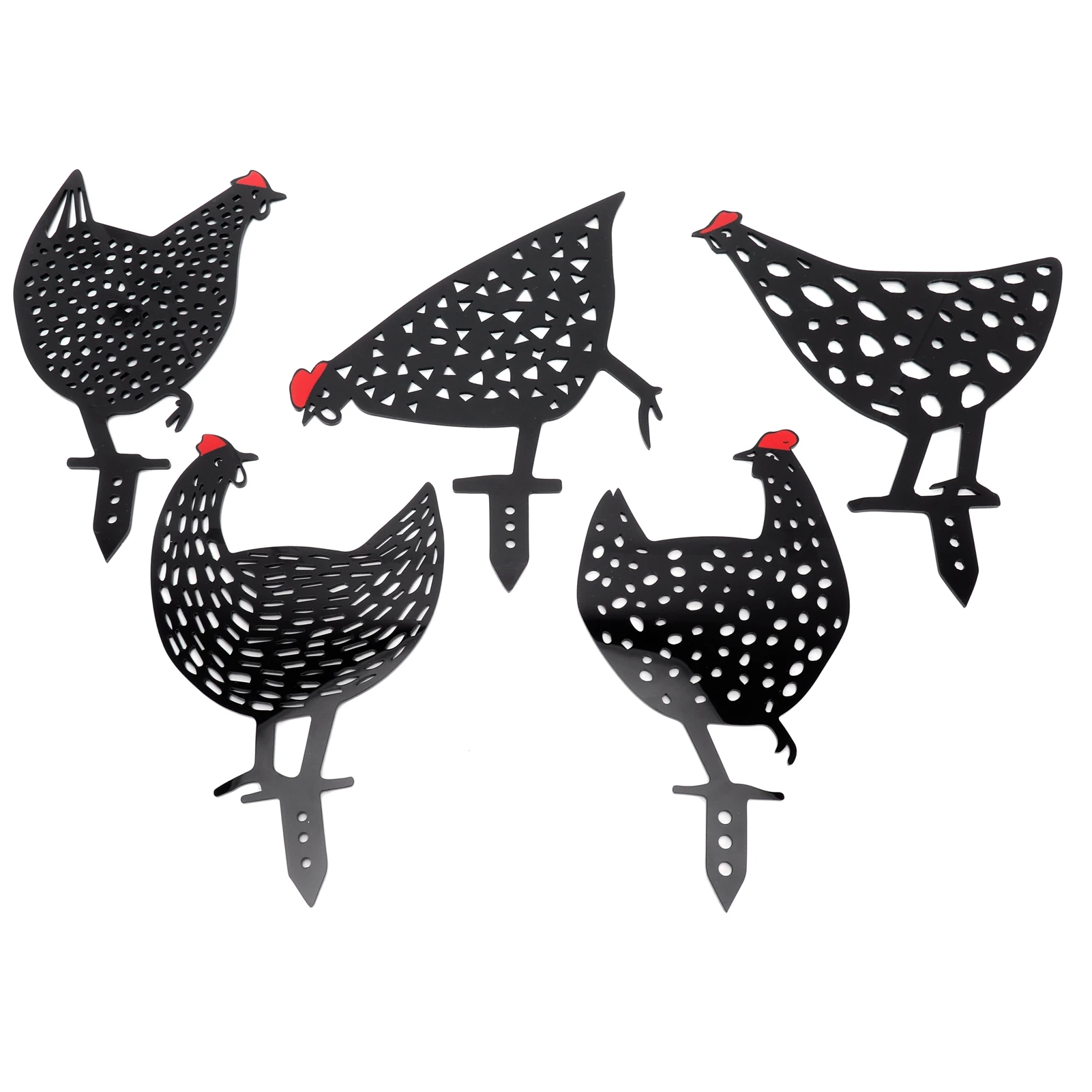 Black chicken stakes set acrylic animal shape statues decoration 5Pcs for outdoor garden yard garden art decor animal sculpture decorations