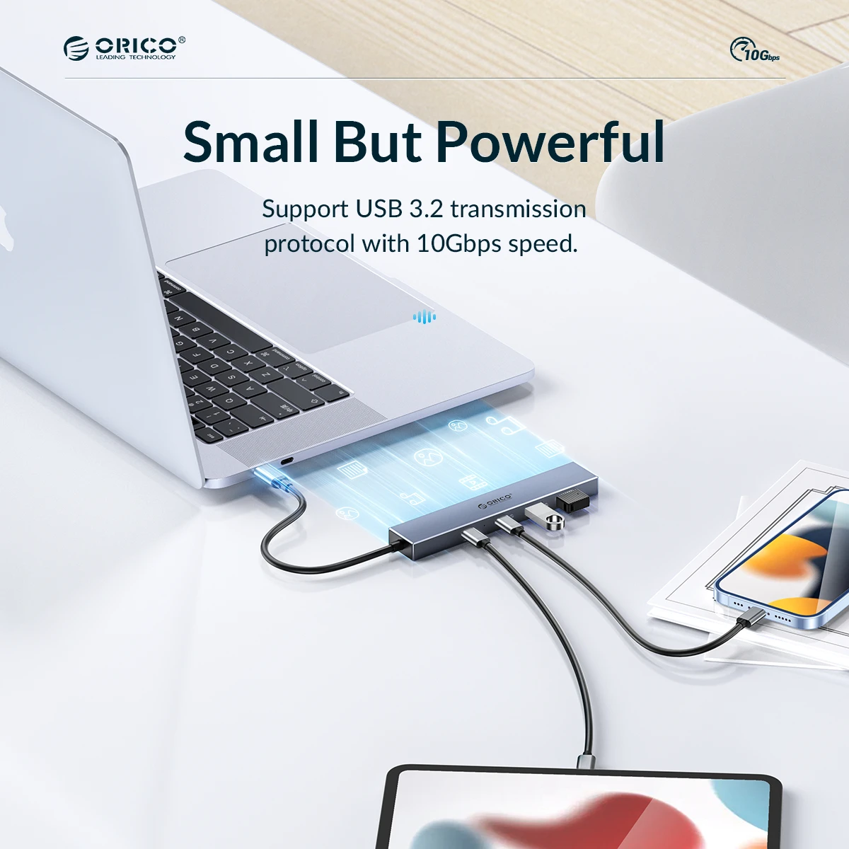 Orico-usb Tipo-c Hub Adequado para pc Acessórios de Computador Adaptador Otg Compatível com pd 100w sd tf Splitter Macbook 10gbps - Imagem 2