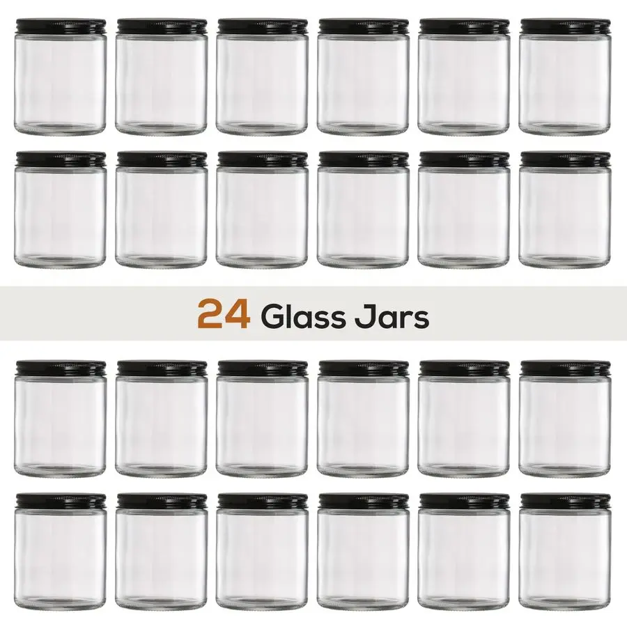 Pack, 8 OZ Thick Glass Jars with Metal Lids, Clear Round Candle Making Jars,Empty Food Storage Containers, Mason Canning Jar For