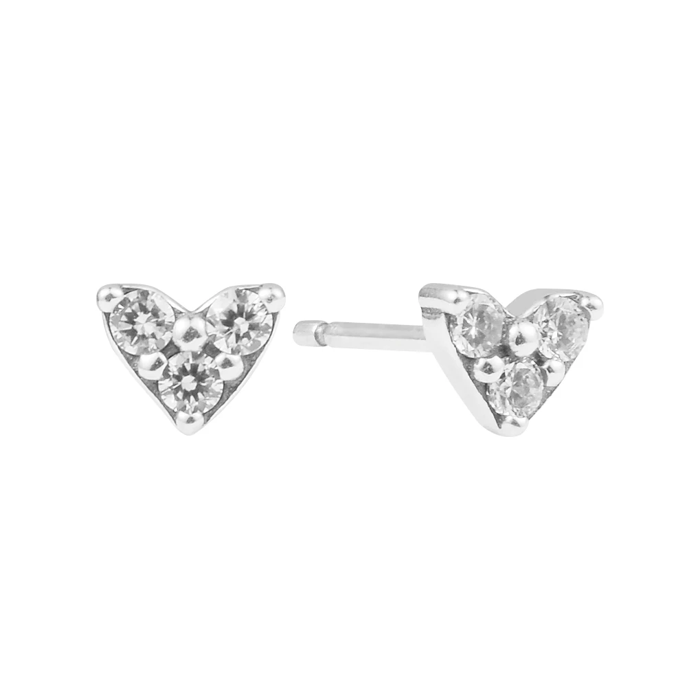 

Triple Stone Heart Stud Earrings Real 925 Sterling Silver Orignal Brincos Earrings for Women Gift 2023 New