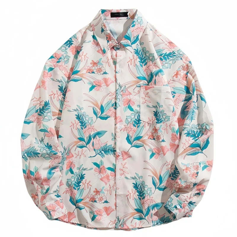 Spring Autumn Men's Vintage Long Sleeve Floral Shirt Fashon Handsome Handsome Versatile Loose Fitting Shirt Jacket