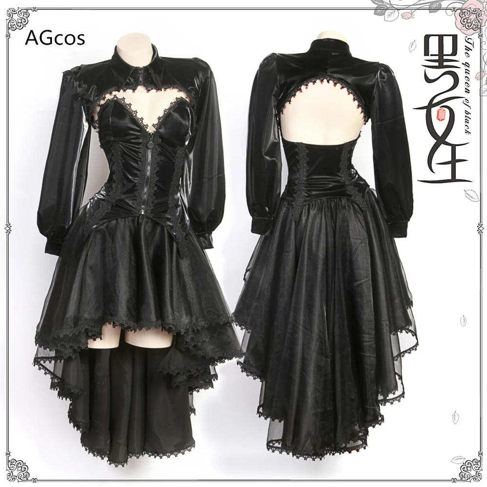 

AGCOS Original Design Black Queen Cosplay Costume Woman Dress Dark Lolita Lether Halloween Sexy Cosplay