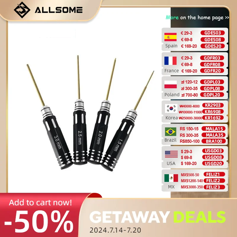 4 в 1 отвертка с шестигранной головкой 1,5 2,0 2,5 3,0 мм HSS с титановым покрытием, набор инструментов с шестигранным винтом для RC FPV вертолета автомобиля