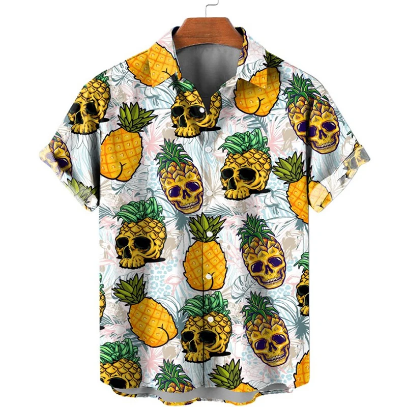 

Hawaiian shirt, men's pineapple and fruit 3D print, beach casual fashion top, summer lapel shirt, shirt for men, fashion shirt