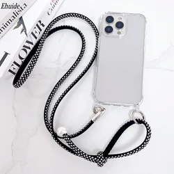 Luxury Pearl Chain Crossbody Strap Shockproof Phone Case with Acrylic Clear Cover - iPhone 13 Mini (Black diamond)
