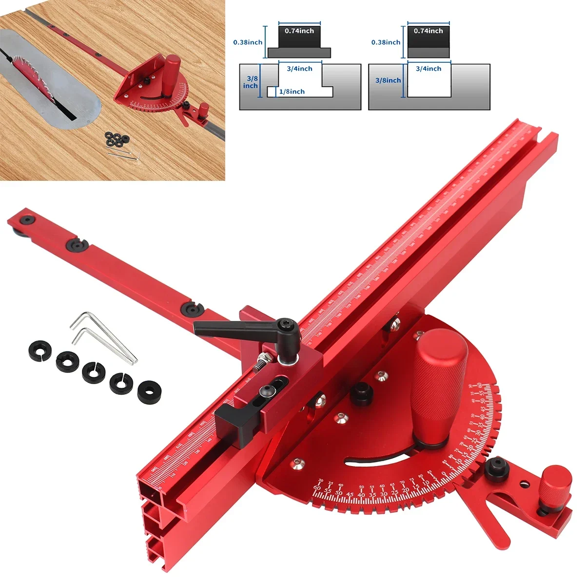 

400MM Miter GaugeFence With Track Stop Sawing Assembly Angle Ruler for Table Saw Router Woodworking Bench Tools