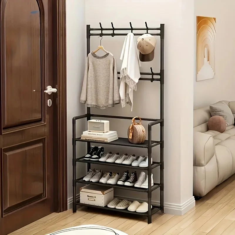 2025 Coat Shoe Rack Organizer Doorway DIY Hat And Shoes Shelf Hooks Multipurpose Simple Metal Storage Rack Clothes Hanger clothes rack