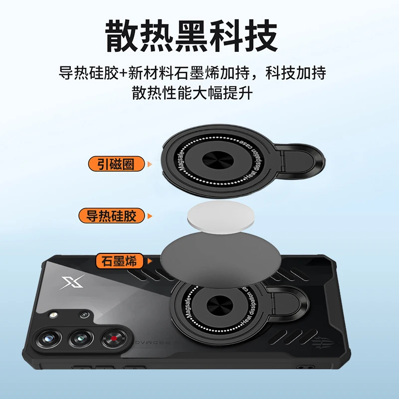 Graphene Silicone Shockproof Phone Case with Holder - Heat Dissipation & Transparent Design