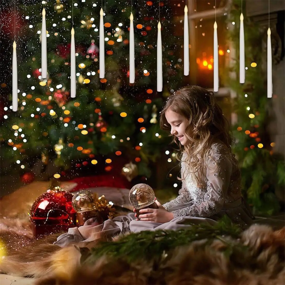 Magic Glowing Candles Set With Sensor Control Stick Flameless Flying Candle with LED Magic Wand