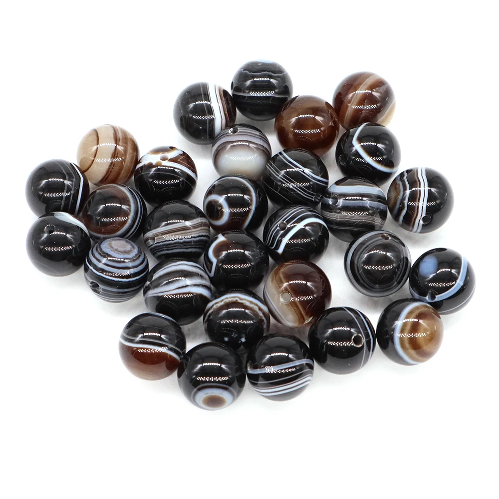 6/8/10/12/14/16mm 천연석 블랙 스트라이프 아게이트 비즈 힐링 크리스탈 루즈 스페이서 비즈 쥬얼리 제작 DIY 액세서리용