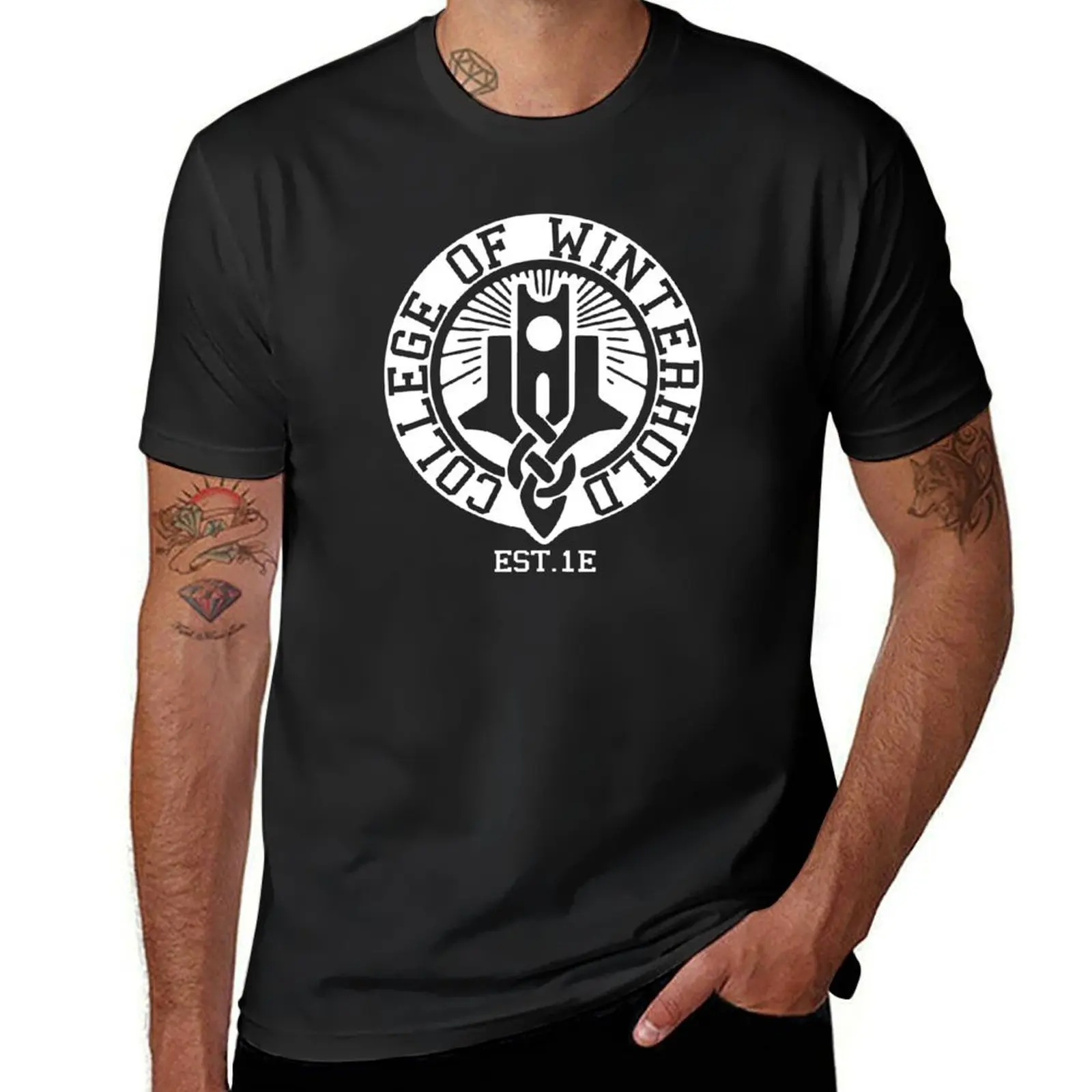

College of Winterhold Est. 1E (white) T-Shirt blanks blacks funny t shirts for men