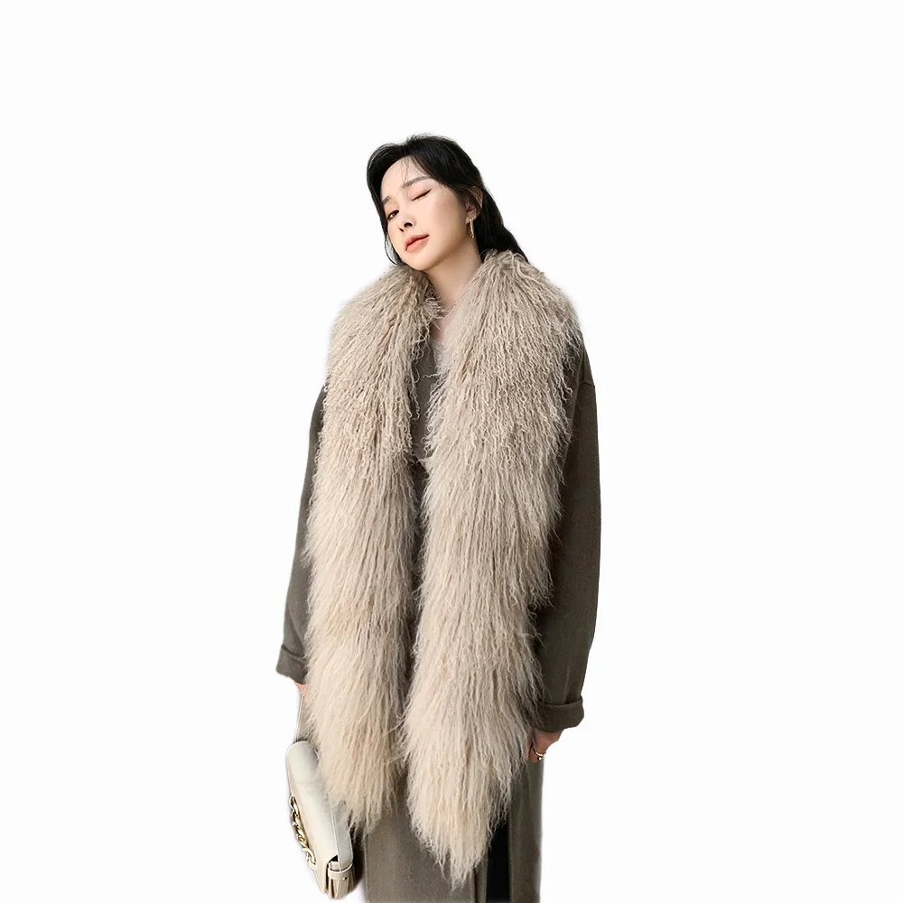 

CX-S-210 Customizable Mongolian Lamb Fur Scarf 180CM Handmade Winter Ladies Tibet Lamb Fur Scarves