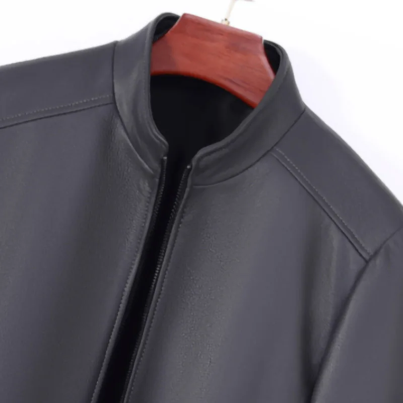 2022 Men's Leather Jacket Genuine Goatskin Mulberry Silk Line Windproof Simple Business Solid Leather Coat Casual Winter WB5144