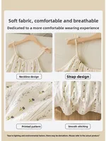 Summer Thin Cotton Nightgown Women's Dry Gauze Strap Spwear Midi Floral Print Cute Sle Home Clothes Outerwear - Image 4