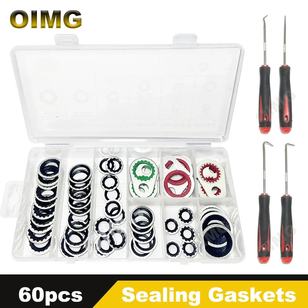 60pcs Automotive Air Conditioning Sealing Gaskets A/C Compressor Bonded Seal Washers Expansion Pipe Head Gaskets Car Accessories