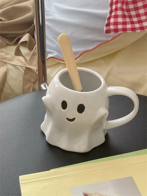 Caneca fantasma assustadora - cerâmica fofa 3D engraçada com cara fantasma,  café cerâmiHalloween com caixa presente, decoração criativa festa Halloween  elfo desenho animado para escritórios em casa, dormitório escolar