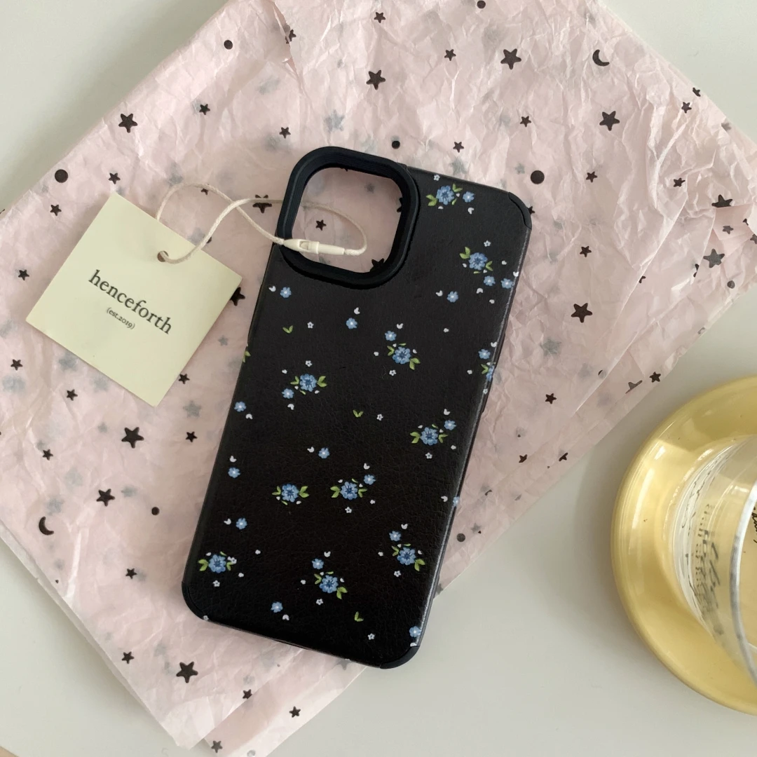 Black Floral Leather Phone Case for iPhone