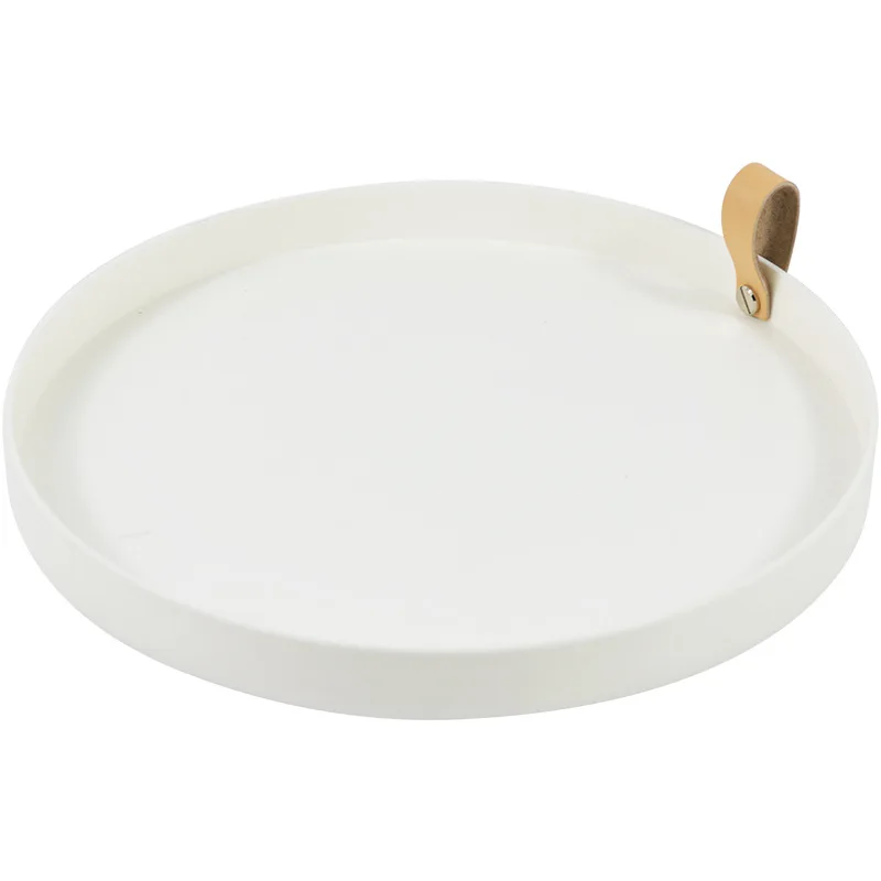 Home Desktop Storage Disk Cosmetics Set Restaurant Hotel Decoration AhunderJiaz Nordic Leather Round Tray Trays