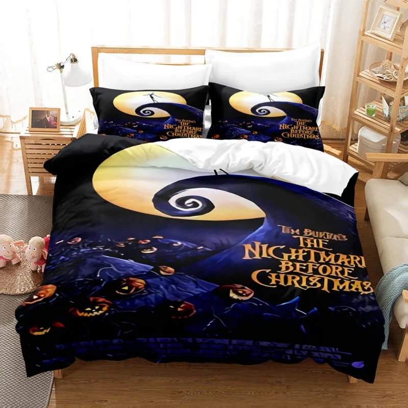 thumbnail image 1 of Juego de ropa de cama de pesadilla antes de Navidad, funda de edredón de Jack Skellington, funda de almohada de Anime, decoración de Halloween, Spead, dormitorio, 1 of 4