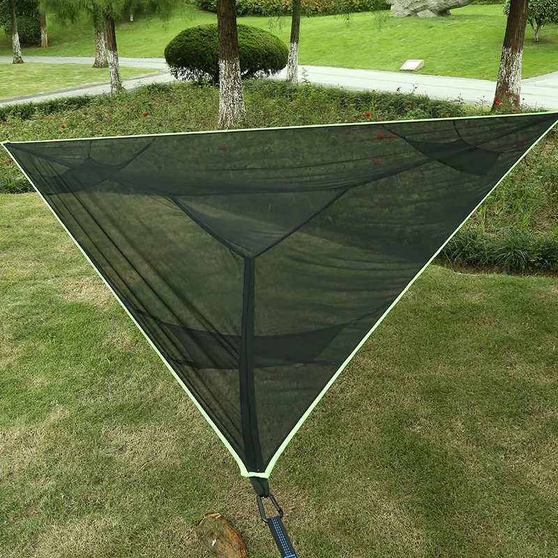 Amaca Sospesa Per Esterni Campo Per Adulti Campeggio Antenna Multi-Persona Portatile Pieghevole Triangolo Maglia Amaca Elastica Altalena 4M X 4M