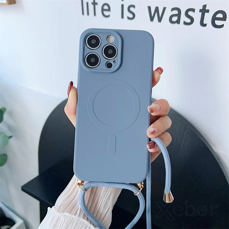 Magsafe Magnetic Wireless Charging Neck Strap with Silicone Case