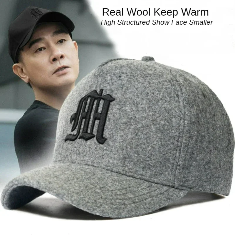 

Winter Hat Baseball Cap for Men Women High Structured Trucker Hat Wool Keep Warm Windproof Embroidery Dad Hat Big Head Large